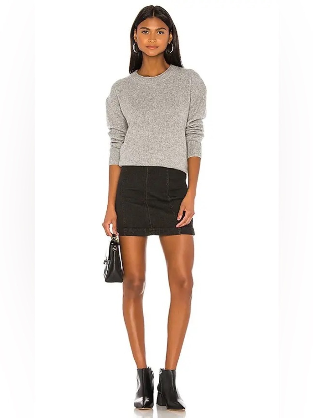 FREE PEOPLE Modern Femme Denim Mini Skirt Washed Black Jeans 4 Stretchy Concert